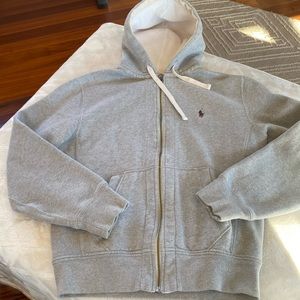 Mens Polo Ralph Lauren, gray full zip sweatshirt, heavy weight, lined hood